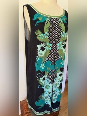 Max Studio Black and Teal Floral Print Maxi Dress